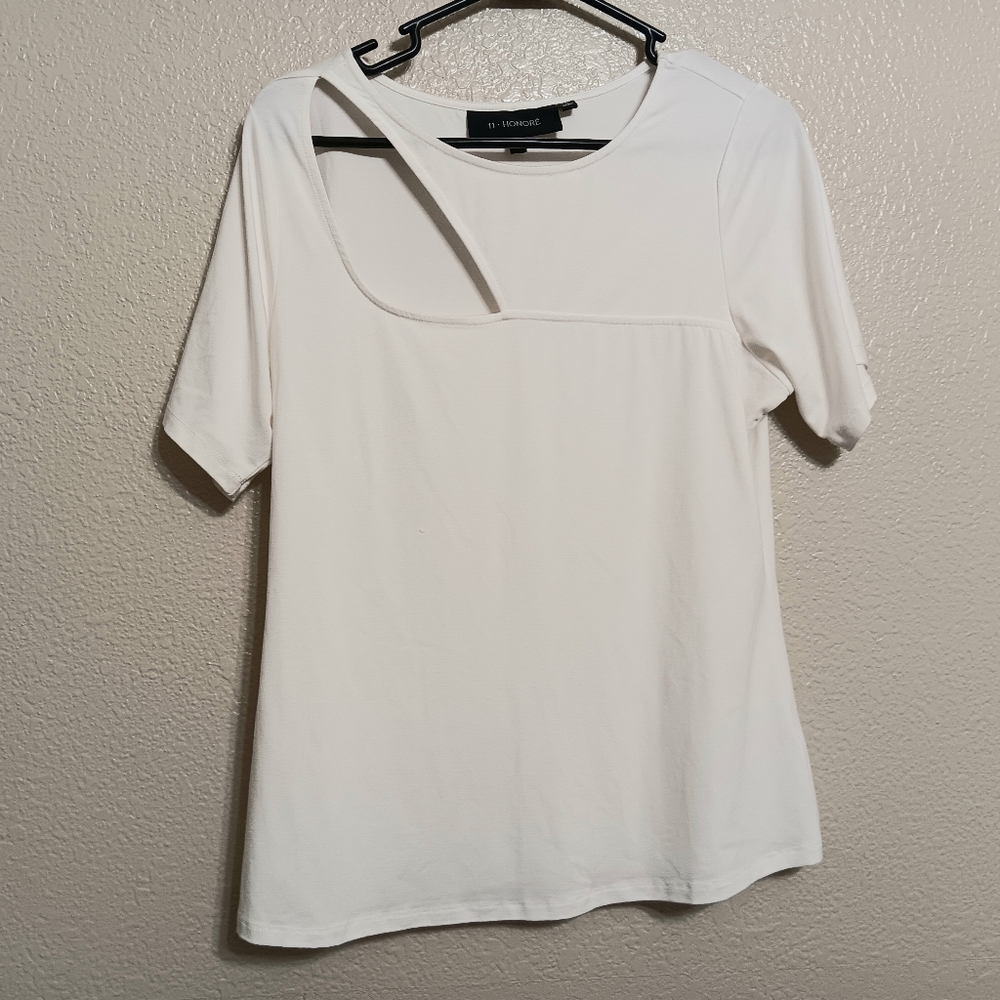 11 Honore White Jersey Knit Cutout Top